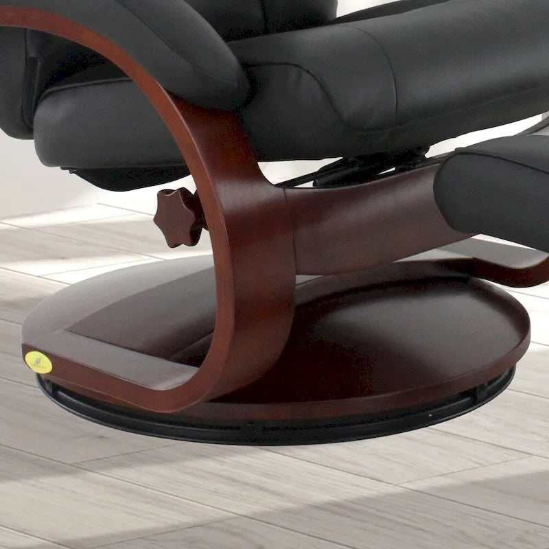 Fauteuil inclinable et ottoman en cuir pleine fleur noir, 1 place
