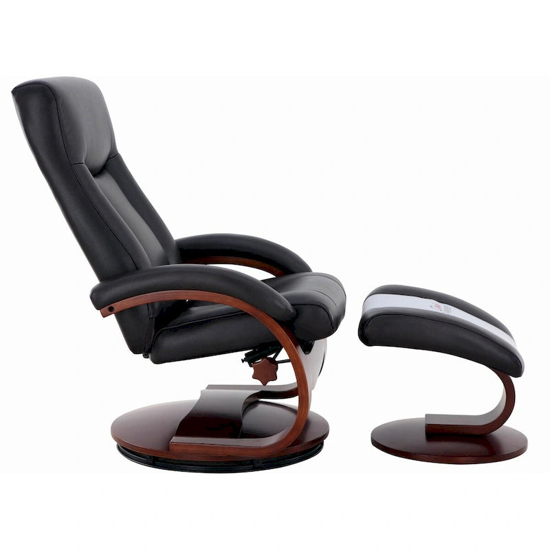 Fauteuil inclinable et ottoman en cuir pleine fleur noir, 1 place