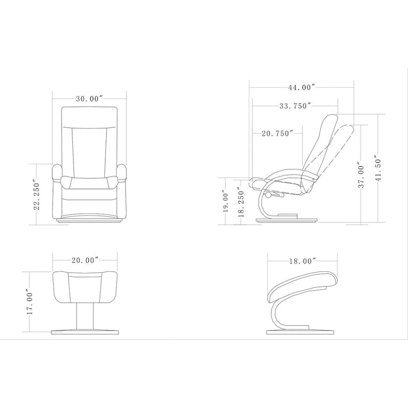 Fauteuil inclinable et ottoman en cuir pleine fleur noir, 1 place