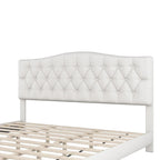 Lit plateforme rembourré beige, tête de lit incurvée en selle, capitonné diamant, Grand lit/Très grand lit