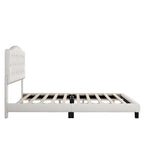 Lit plateforme rembourré beige, tête de lit incurvée en selle, capitonné diamant, Grand lit/Très grand lit