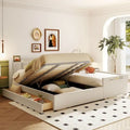Lit plateforme capitonné Queen + Twin XL beige/gris pour 2
