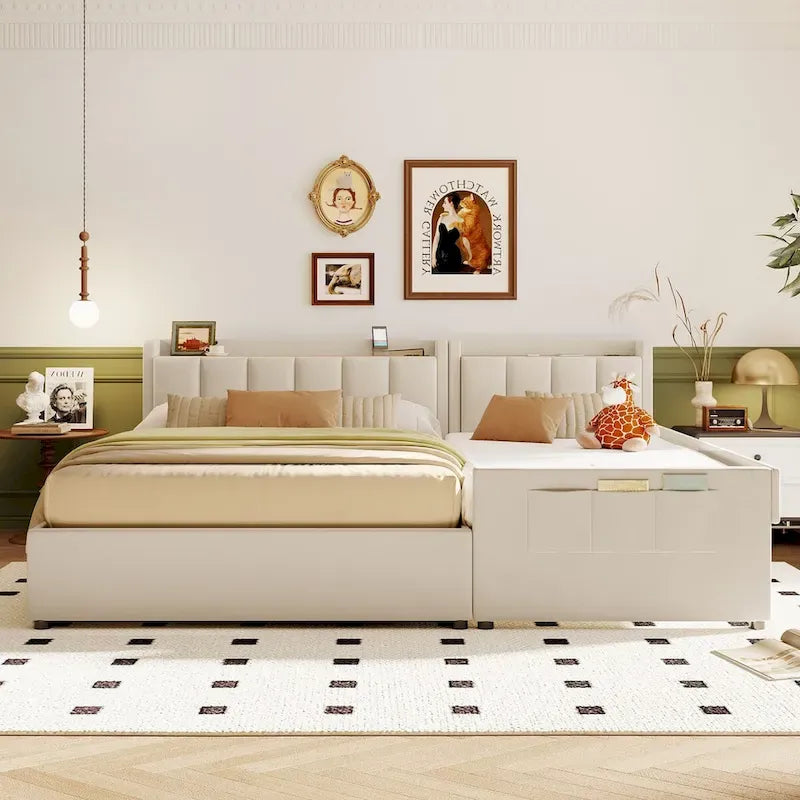 Twin XL Size Upholstered Platform Bed with Hydraulic Storage System