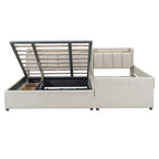 Lit plateforme capitonné Queen + Twin XL beige/gris pour 2