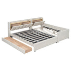 Lit plateforme capitonné Queen + Twin XL beige/gris pour 2