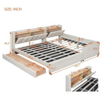 Lit plateforme capitonné Queen + Twin XL beige/gris pour 2