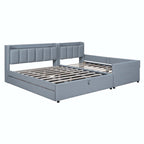 Lit plateforme capitonné Queen + Twin XL beige/gris pour 2
