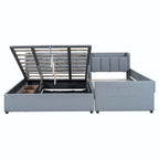 Lit plateforme capitonné Queen + Twin XL beige/gris pour 2