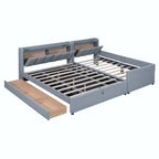 Lit plateforme capitonné Queen + Twin XL beige/gris pour 2