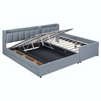 Lit plateforme capitonné Queen + Twin XL beige/gris pour 2