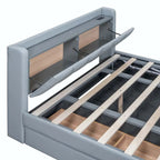 Lit plateforme capitonné Queen + Twin XL beige/gris pour 2