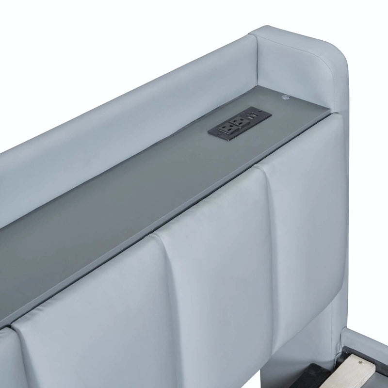 Lit plateforme capitonné Queen + Twin XL beige/gris pour 2