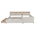 Lit plateforme capitonné Queen + Twin XL beige/gris pour 2