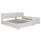 Lit plateforme capitonné Queen + Twin XL beige/gris pour 2