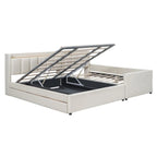 Lit plateforme capitonné Queen + Twin XL beige/gris pour 2