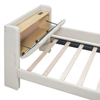 Lit plateforme capitonné Queen + Twin XL beige/gris pour 2