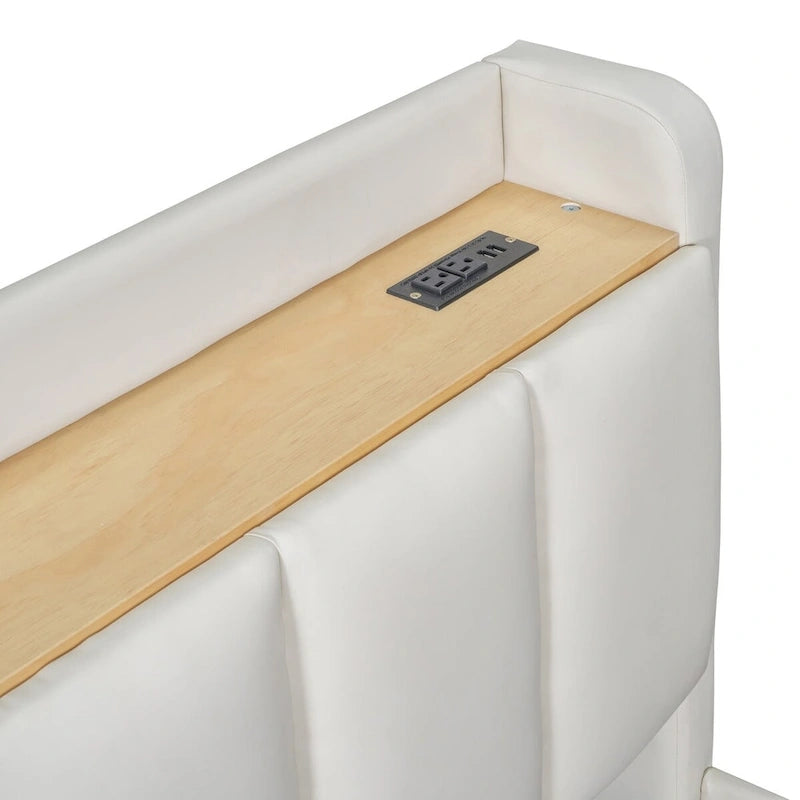 Lit plateforme capitonné Queen + Twin XL beige/gris pour 2