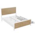 Lit plateforme en métal blanc et or avec 2 tiroirs, Grand, 2 places