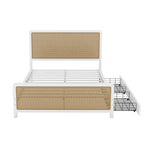 Lit plateforme en métal blanc et or avec 2 tiroirs, Grand, 2 places