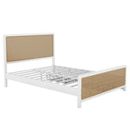 Lit plateforme en métal blanc et or avec 2 tiroirs, Grand, 2 places