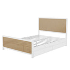 Lit plateforme en métal blanc et or avec 2 tiroirs, Grand, 2 places