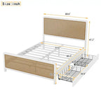 Lit plateforme en métal blanc et or avec 2 tiroirs, Grand, 2 places