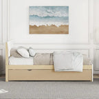 Cadre de lit double blanc / blanc + chêne clair brillant avec lit gigogne, 2 couchages