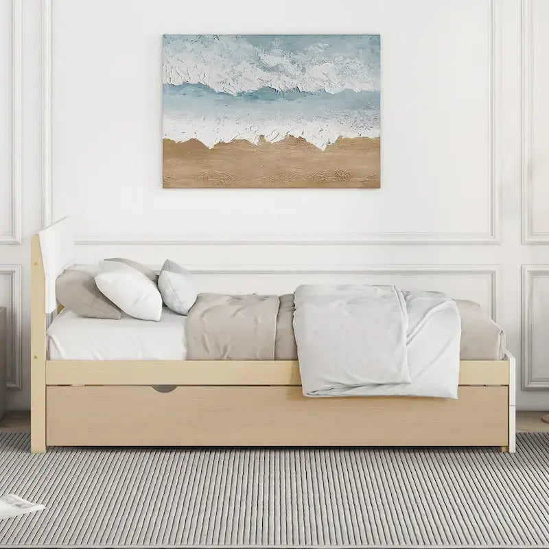 Cadre de lit double blanc / blanc + chêne clair brillant avec lit gigogne, 2 couchages