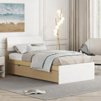Cadre de lit double blanc / blanc + chêne clair brillant avec lit gigogne, 2 couchages