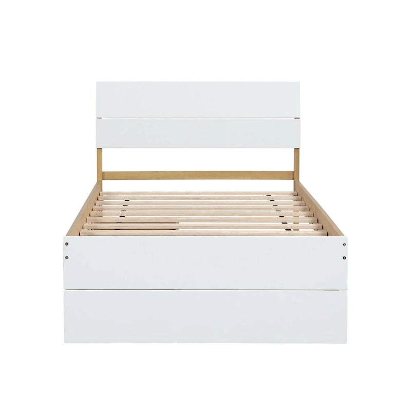 Cadre de lit double blanc / blanc + chêne clair brillant avec lit gigogne, 2 couchages