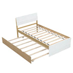 Cadre de lit double blanc / blanc + chêne clair brillant avec lit gigogne, 2 couchages