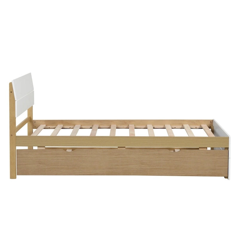 Cadre de lit double blanc / blanc + chêne clair brillant avec lit gigogne, 2 couchages