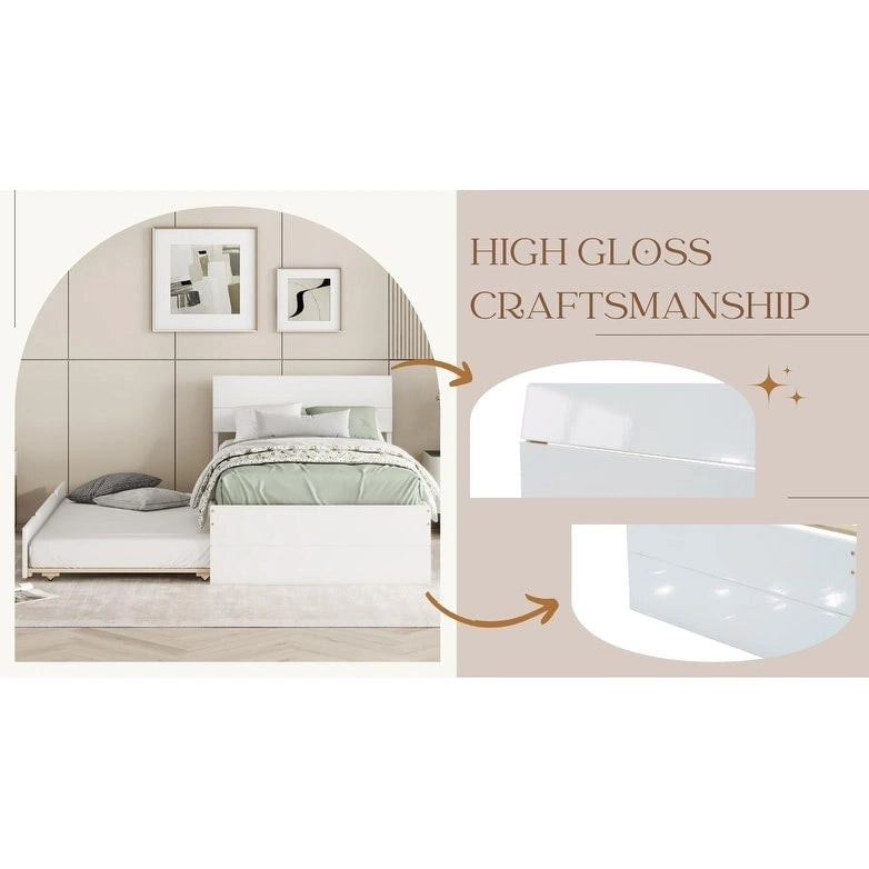 Cadre de lit double blanc / blanc + chêne clair brillant avec lit gigogne, 2 couchages