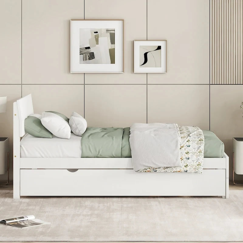 Cadre de lit double blanc / blanc + chêne clair brillant avec lit gigogne, 2 couchages