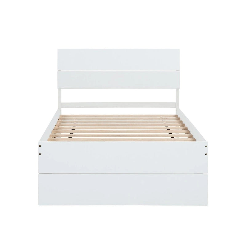 Cadre de lit double blanc / blanc + chêne clair brillant avec lit gigogne, 2 couchages