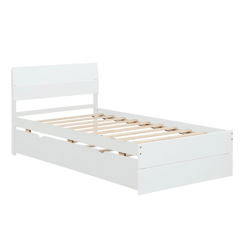 Cadre de lit double blanc / blanc + chêne clair brillant avec lit gigogne, 2 couchages