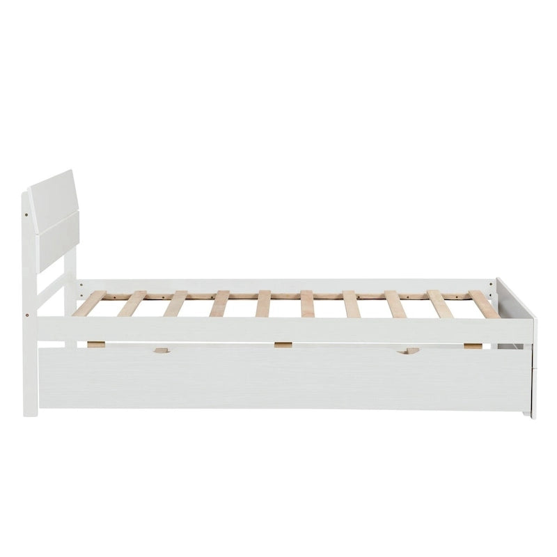 Cadre de lit double blanc / blanc + chêne clair brillant avec lit gigogne, 2 couchages