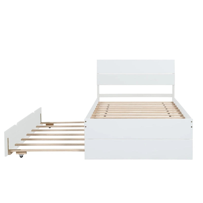 Cadre de lit double blanc / blanc + chêne clair brillant avec lit gigogne, 2 couchages