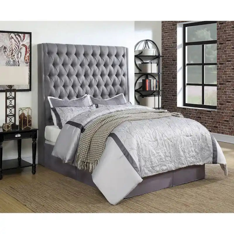Tête de lit capitonnée en tissu gris – Grand lit / Très grand lit / Lit californien (1 pièce)