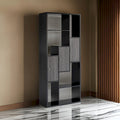 69 Inch Modern Display Cabinet with 7 Multilevel Shelves, 3 Doors, Black