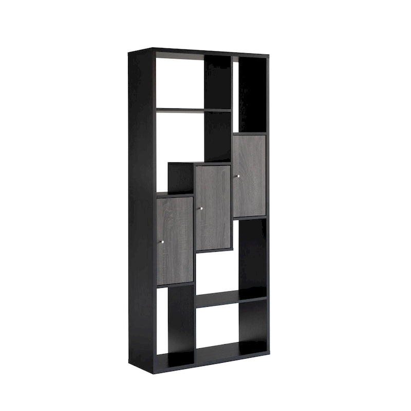 Vitrine moderne noire et grise – 7 étagères, 3 portes