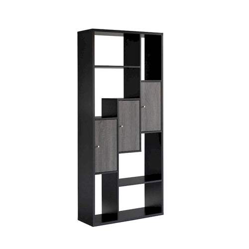 Vitrine moderne noire et grise – 7 étagères, 3 portes