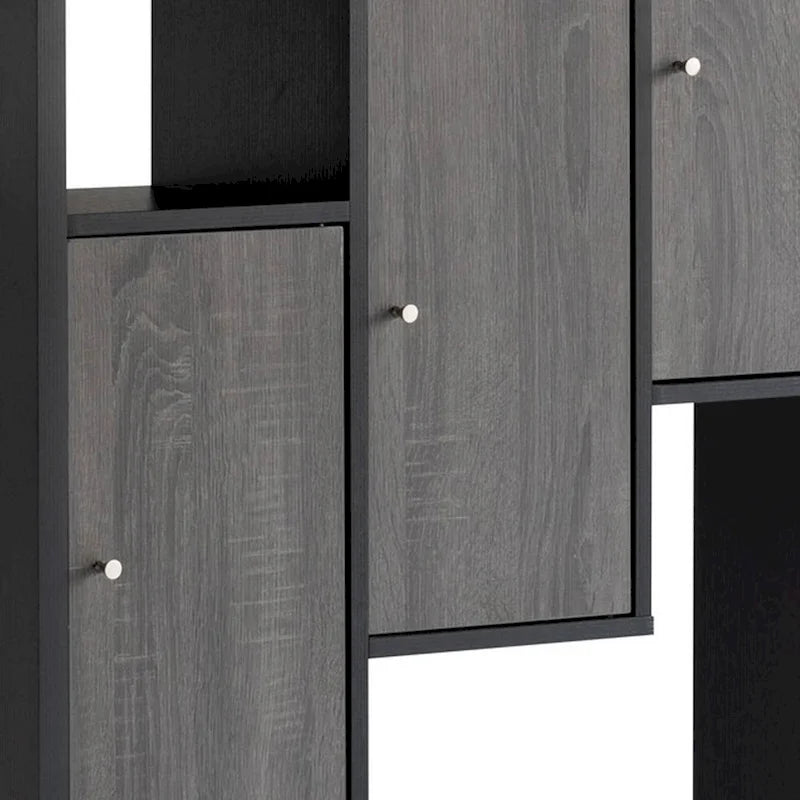 Vitrine moderne noire et grise – 7 étagères, 3 portes