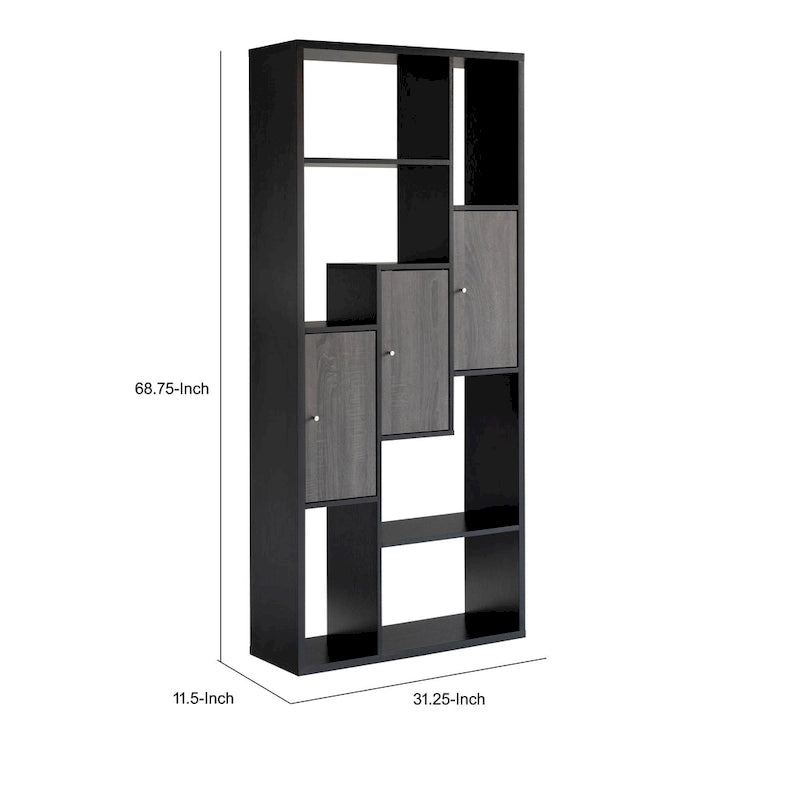 Vitrine moderne noire et grise – 7 étagères, 3 portes