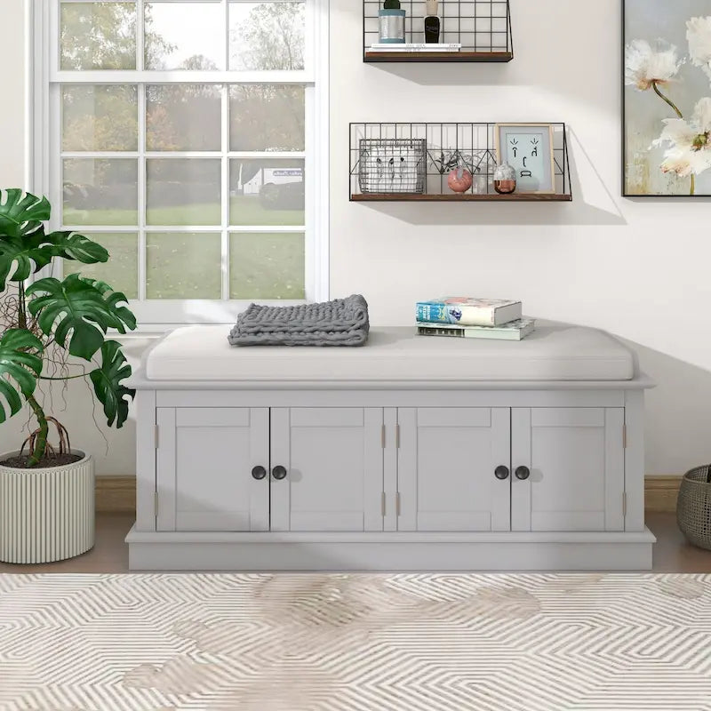 Banc de rangement 4 portes avec coussin, 1 personne (blanc / gris / expresso / marine)