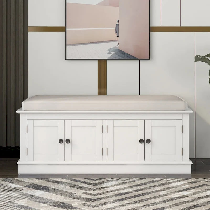 Banc de rangement 4 portes avec coussin, 1 personne (blanc / gris / expresso / marine)