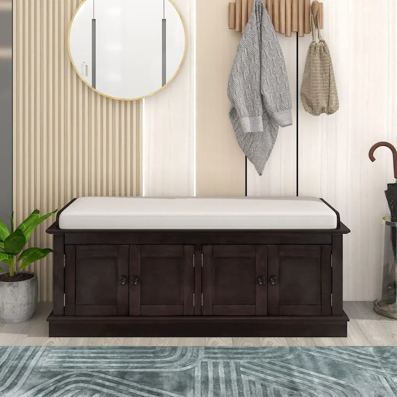 Banc de rangement 4 portes avec coussin, 1 personne (blanc / gris / expresso / marine)