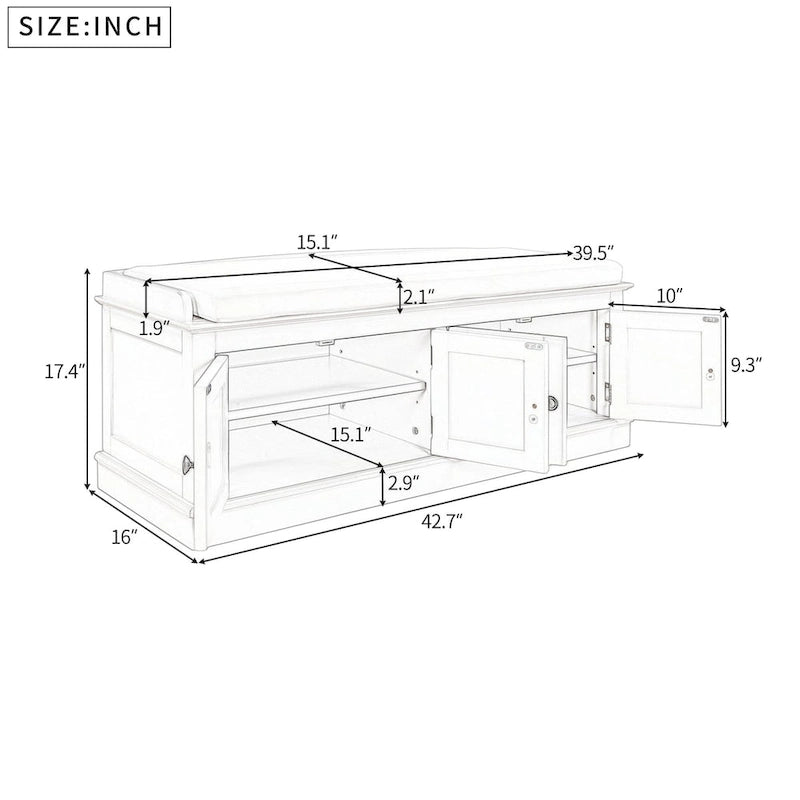 Banc de rangement 4 portes avec coussin, 1 personne (blanc / gris / expresso / marine)