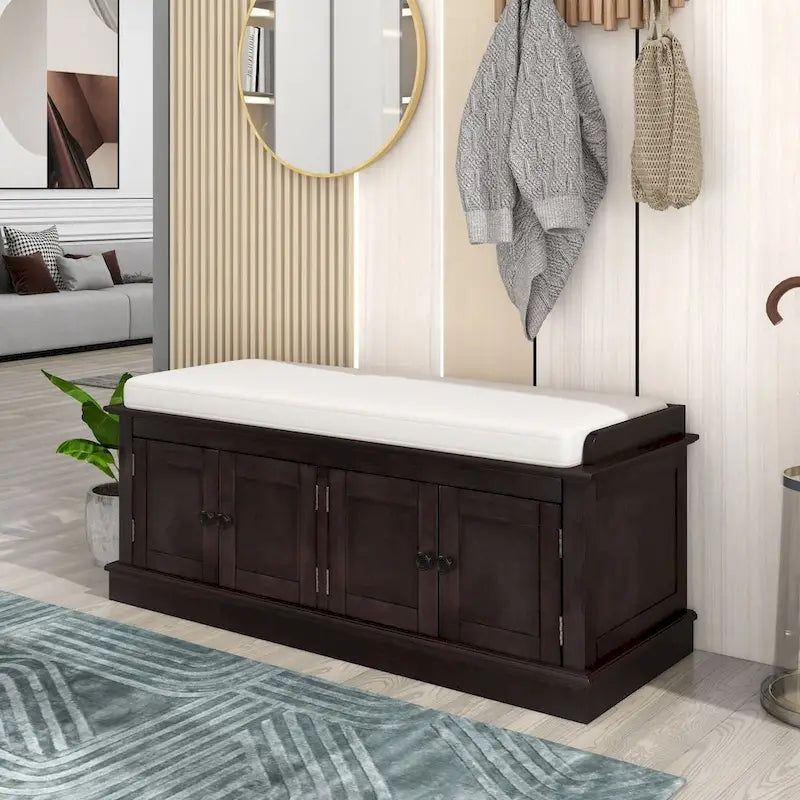 Banc de rangement 4 portes avec coussin, 1 personne (blanc / gris / expresso / marine)