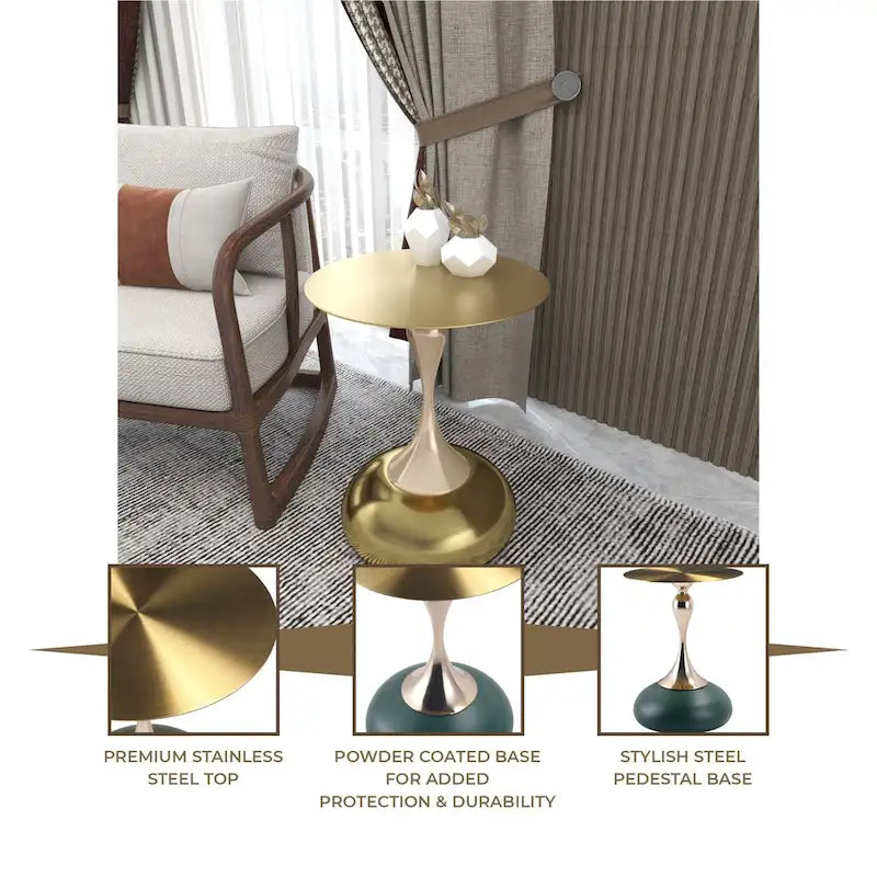 Table d'appoint piédestal ronde 18" | Vert / Or mat / Blanc / Or brillant / Bleu / Laiton | Pour 4 personnes maximum